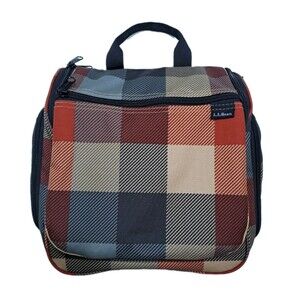 LL Bean Personal Travel Bag Toiletry Organizer Hanging Shower Plaid Medium